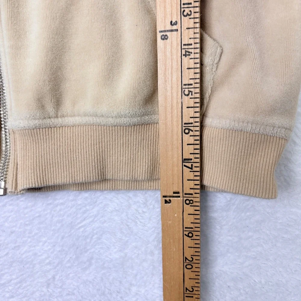 Juicy Couture x Forever 21 Velour Zip‎ Hoodie Medium Bling Sparkle Logo Beige